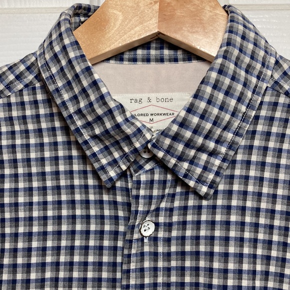 Rag & Bone Men’s Plaid Tailored Workwear Shirt Long-sleeved Blue Gray Cotton Med - Picture 2 of 11